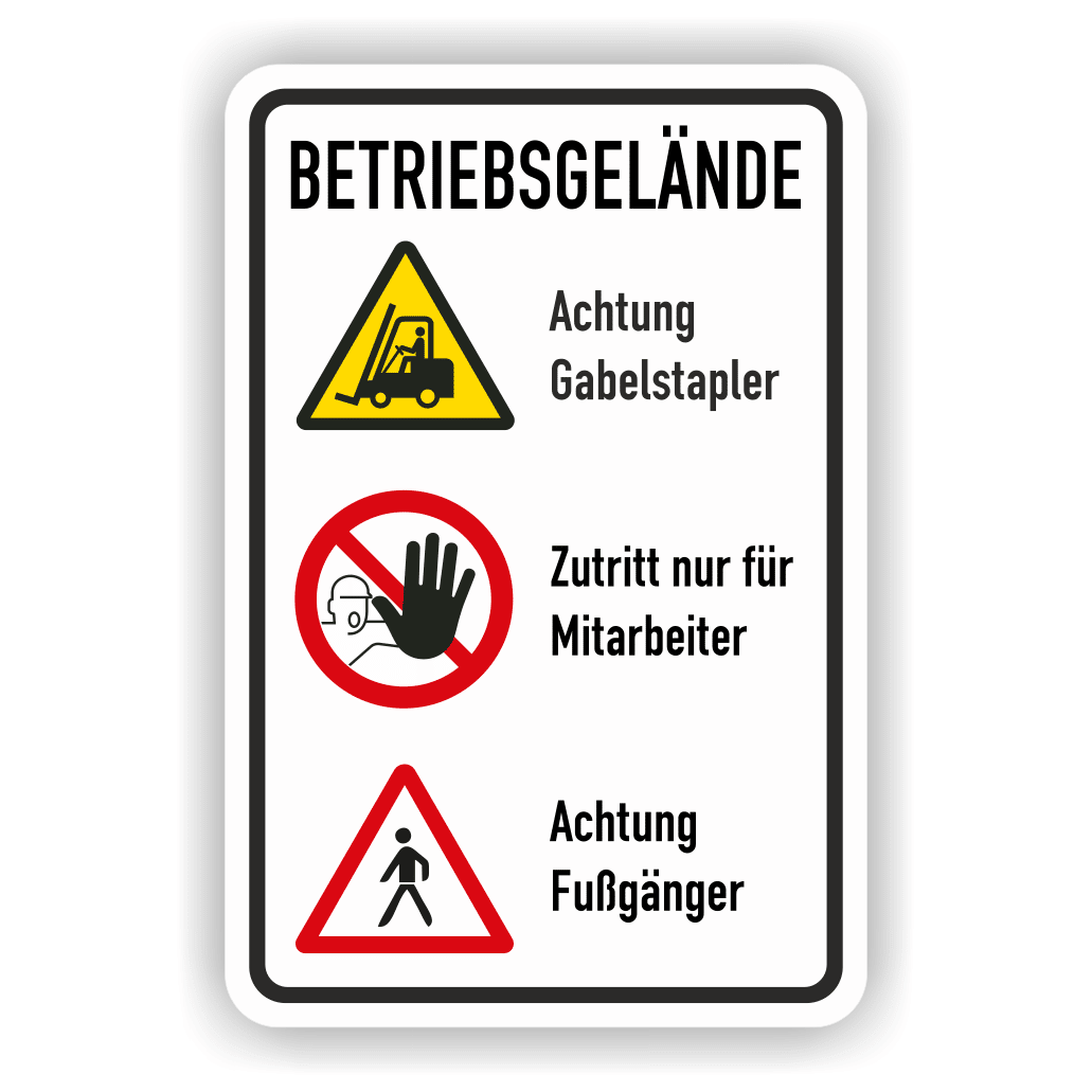 Betriebsschild Achtung Gabelstapler Zutritt für Mitarbeiter Achtung Fußgänger