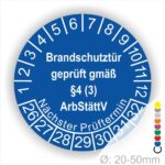 Prüfplakette Brandschutztür geprüft gemäß §4 (3) ArbStättV. Startjahr- 24, Farbe- Blau