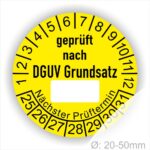 Prüfplakette DGUV-Grundsatz mit Beschriftungsfeld Startjahr- 2025, Farbe- Gelb