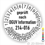 Prüfplakette DGUV Information 214–016 „Austauschbare Kipp‐ und Absetzbehälter“. Farbe Weiß, Startjar- 26