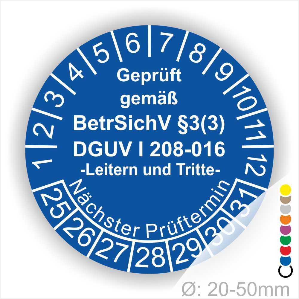 Prüfplaketten zur Prüfung von Leitern und Tritten Startjahr- 25, Farbe- Blau