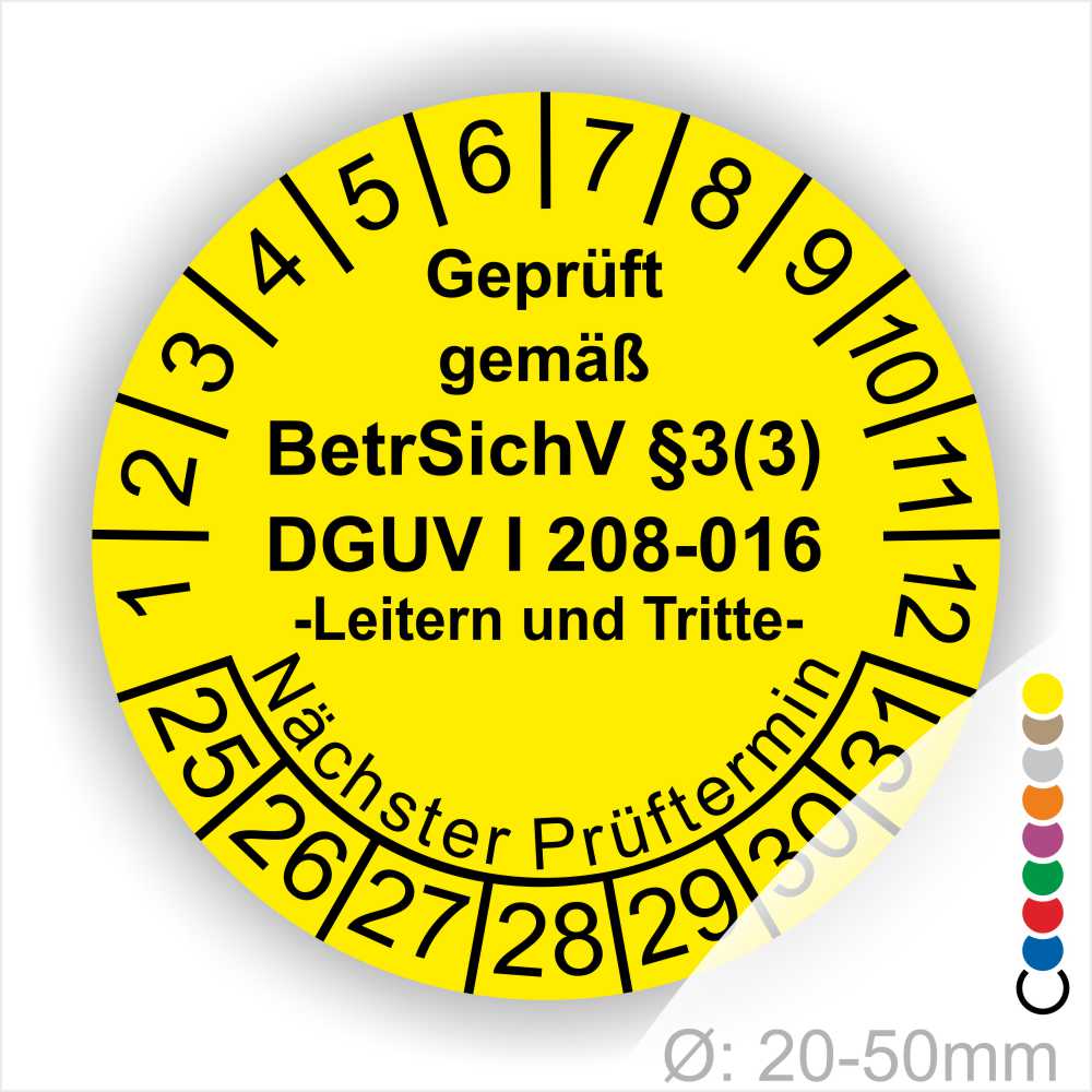 Prüfplaketten zur Prüfung von Leitern und Tritten Startjahr- 25, Farbe- Gelb