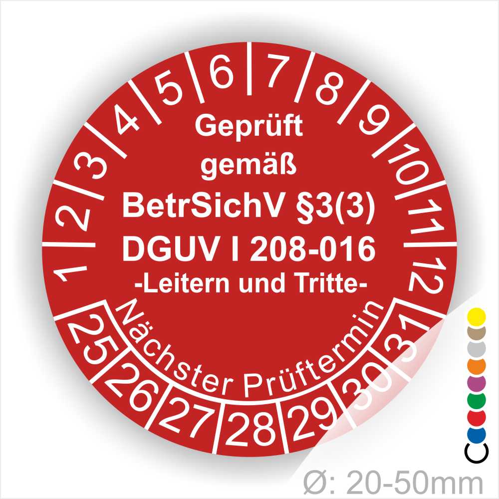 Prüfplaketten zur Prüfung von Leitern und Tritten Startjahr- 25, Farbe- Rot