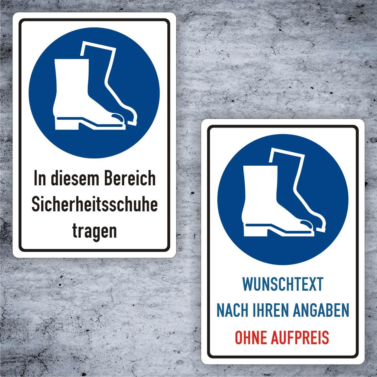 Fußschutz benutzen Kombischild M008 mit Wunschtext