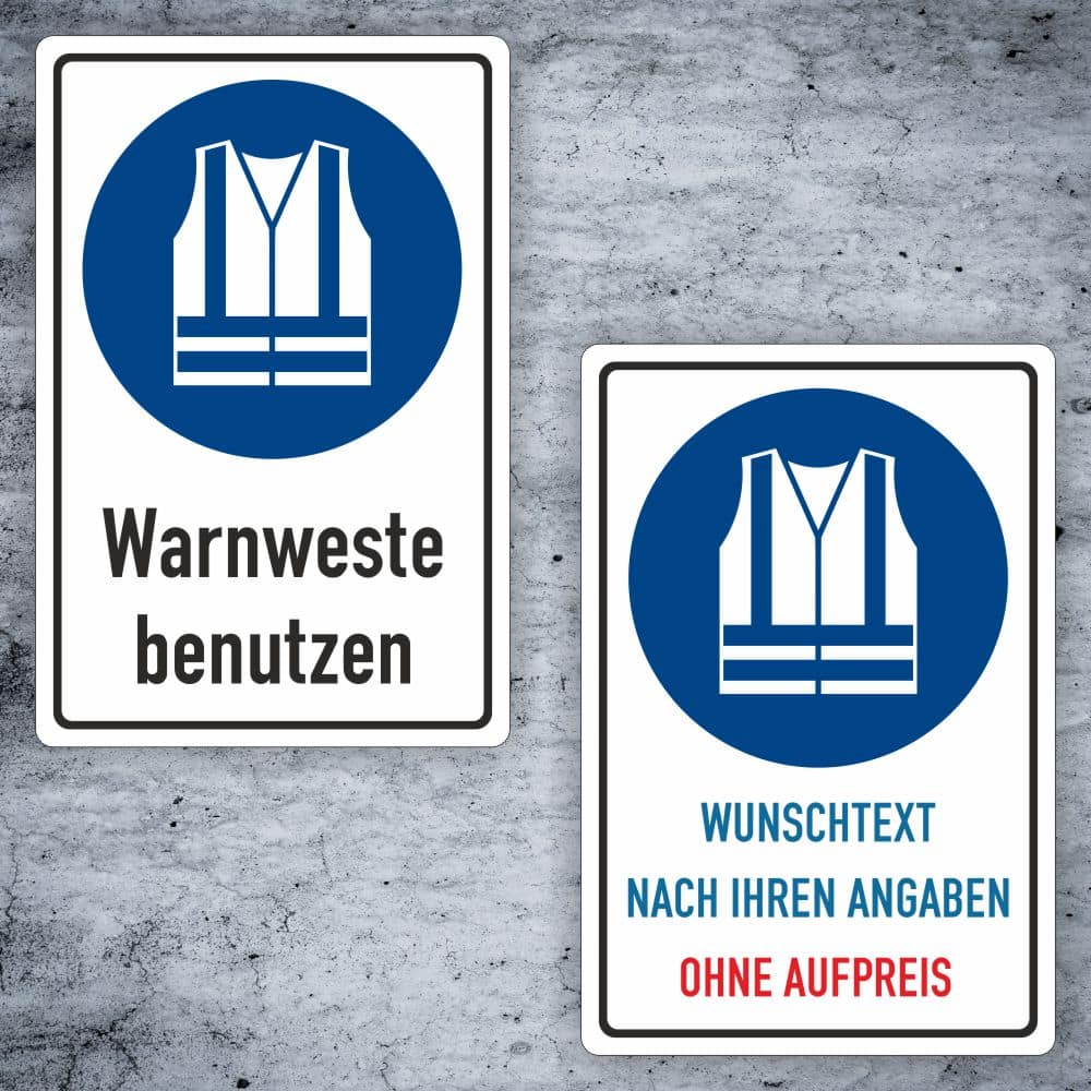 Warnweste benutzen Kombischild M015 – individuell bedruckt