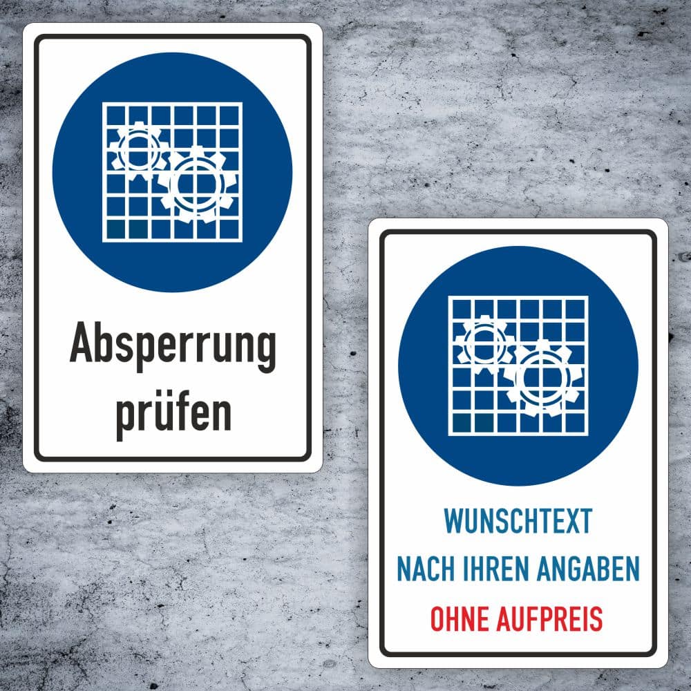 Absperrung prüfen Kombischild M027 – individualisierbar
