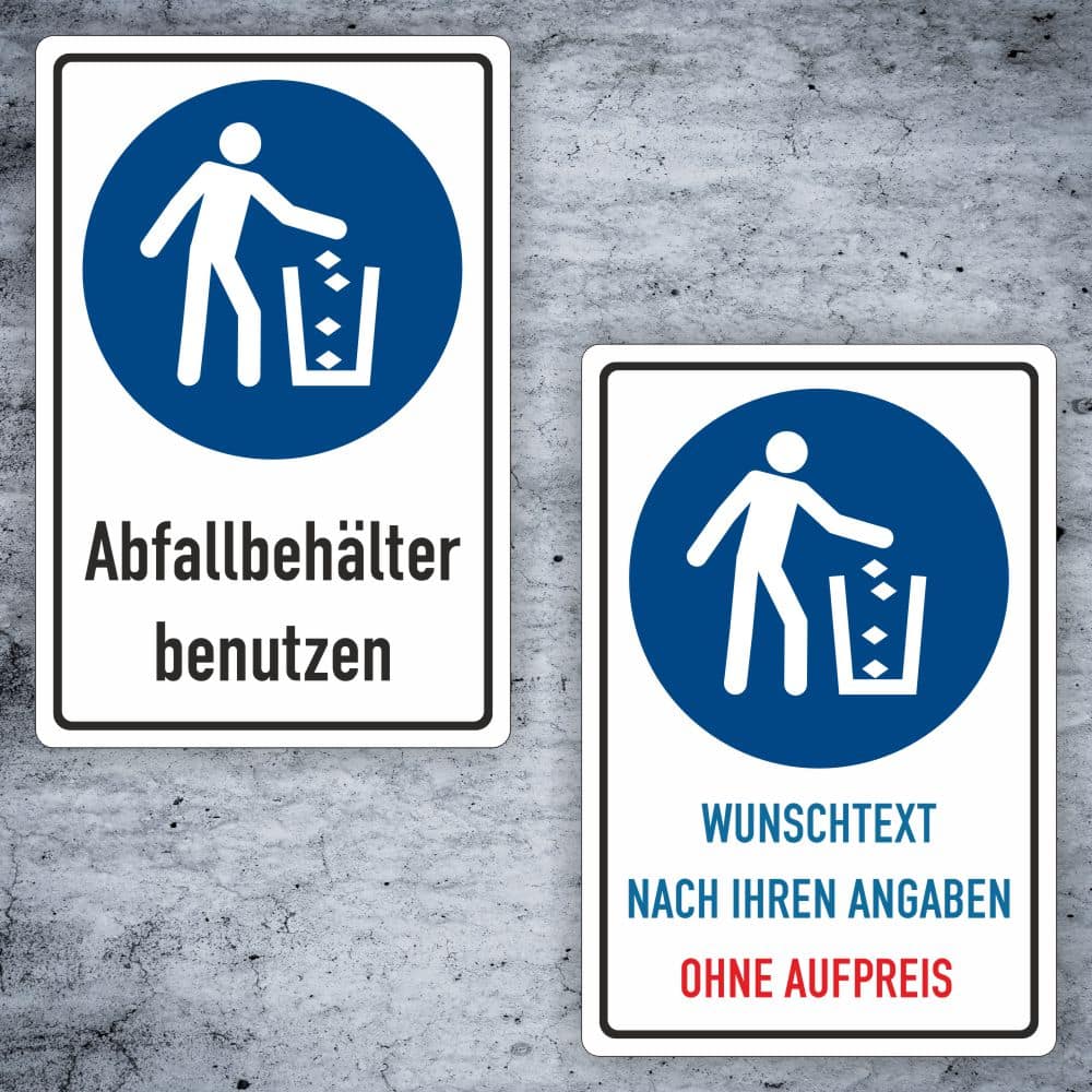 Abfallbehälter benutzen Kombischild M030 individualisierbar
