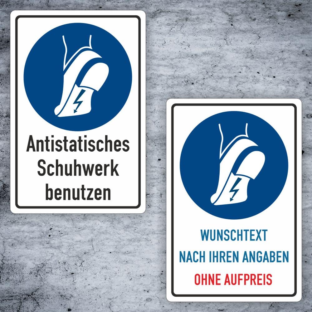 Antistatisches Schuhwerk benutzen Kombischild mit individueller Gestaltung