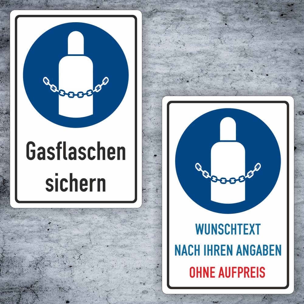 Gasflaschen sichern Kombischild M046 individuell konfigurierbar