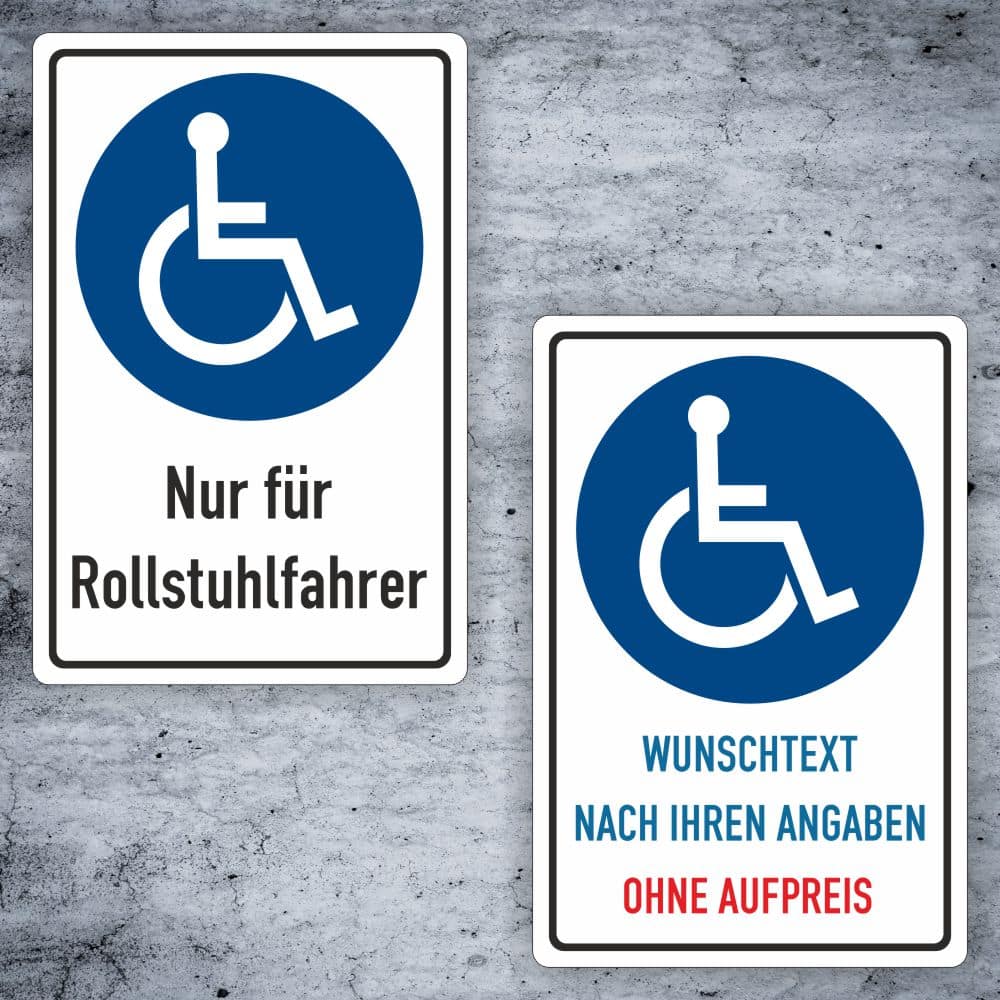 Rollstuhlfahrer Kombischild – individualisierbar in Alu oder Folie
