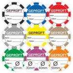 Prüfplaketten -Geprüft- Name Datum Beschriftungsfeld