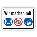 Kombi-Hinweisschild Abstand Händeschütteln und Hände desinfizierend desinfizieren