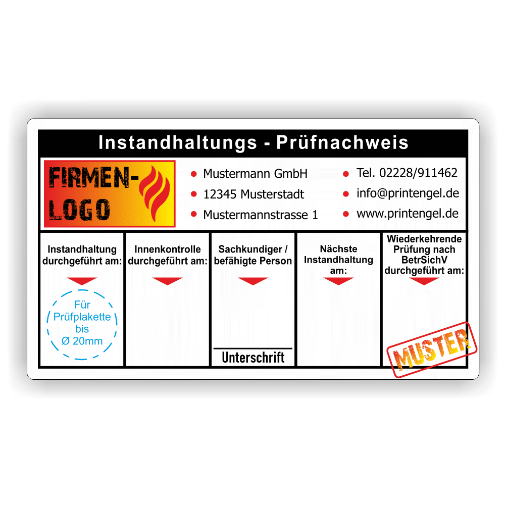 Instandhaltungsnachweis Feuerlöscher schwarz Firmenaufdruck