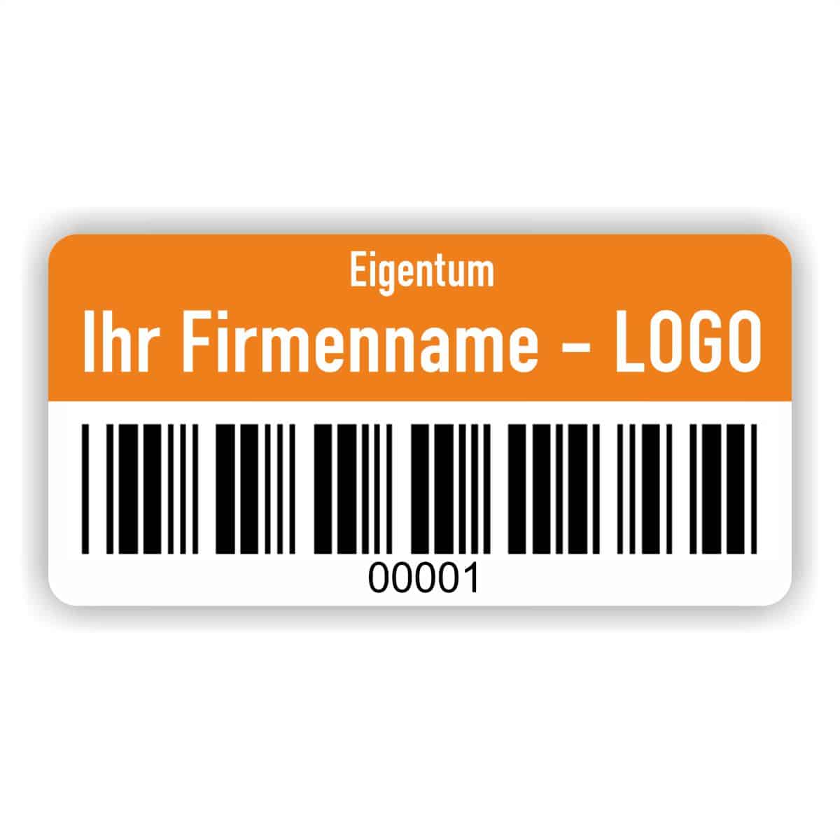 Eigentums Etiketten mit Barcode orange
