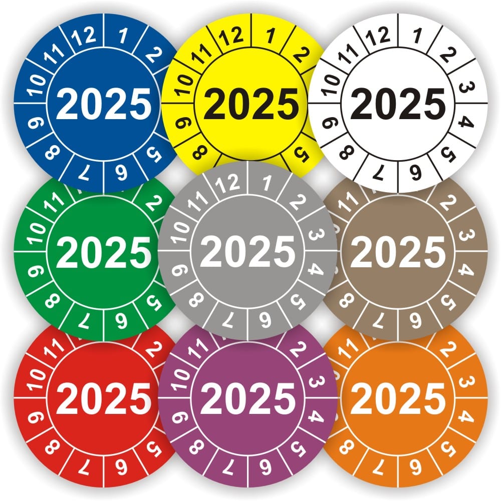 Jahresprüfplaketten 2025 Jahreszahl Inspektionsmarken