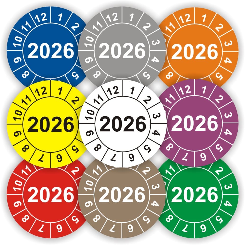 Jahresprüfplaketten 2026 – Robuste Prüfplakette mit Jahreszahl