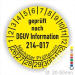 Prüfplakette DGUV Information 214-017 Prüfung für Sicherer Einsatz von Abroll- und Abgleitkippern Starjahr- 26, Farbe- Gelb