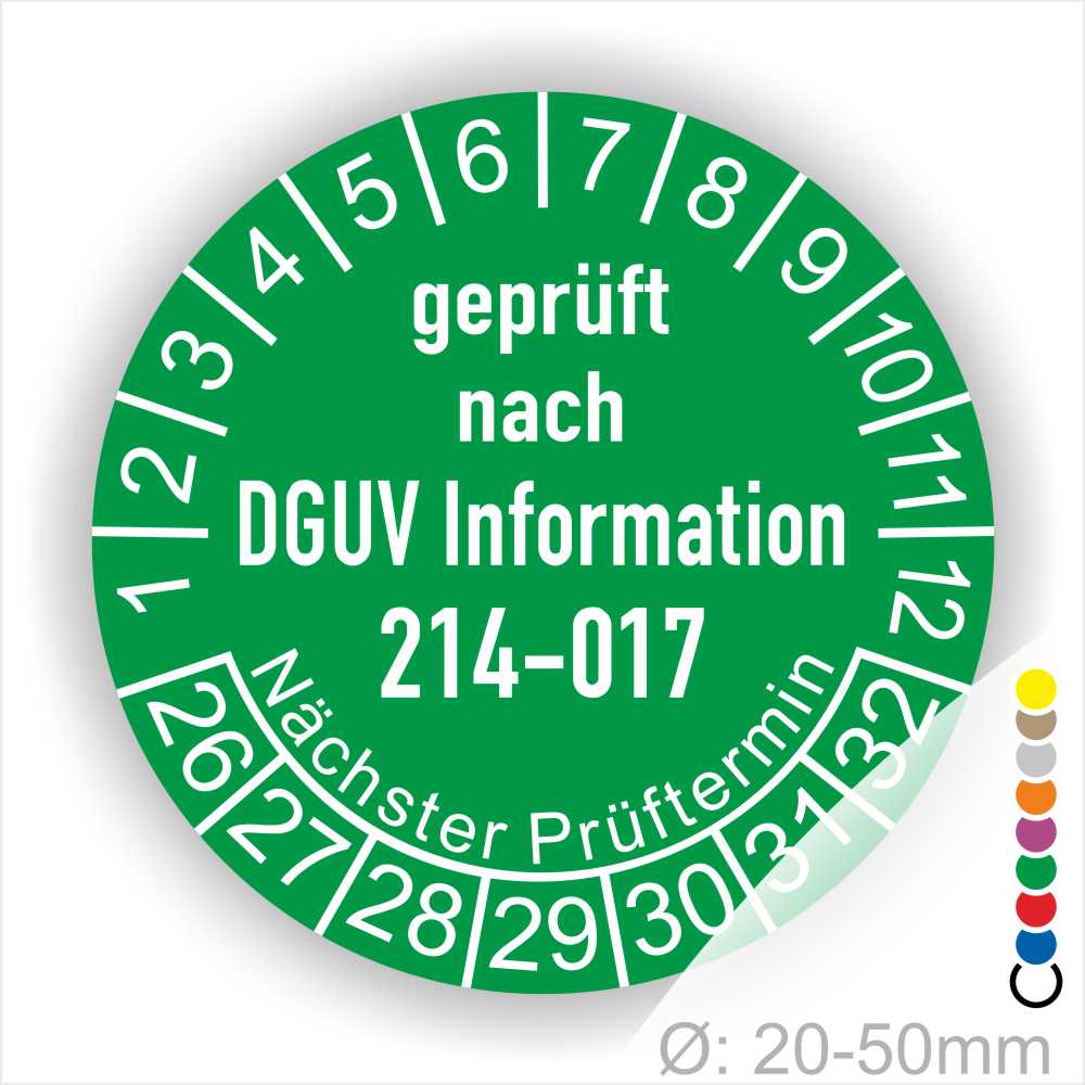 Mehrjahresplakette DGUV Information 214-017 Prüfung für Sicherer Einsatz von Abroll- und Abgleitkippern Starjahr- 26, Farbe- Grün