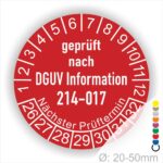 Prüfplakette DGUV Information 214-017 Prüfung für Sicherer Einsatz von Abroll- und Abgleitkippern Starjahr- 26, Farbe- Rot