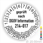 Prüfplakette PDGUV Information 214-017 - Sicherer Einsatz von Abroll- und Abgleitkippern Starjahr- 26, Farbe- Weiß