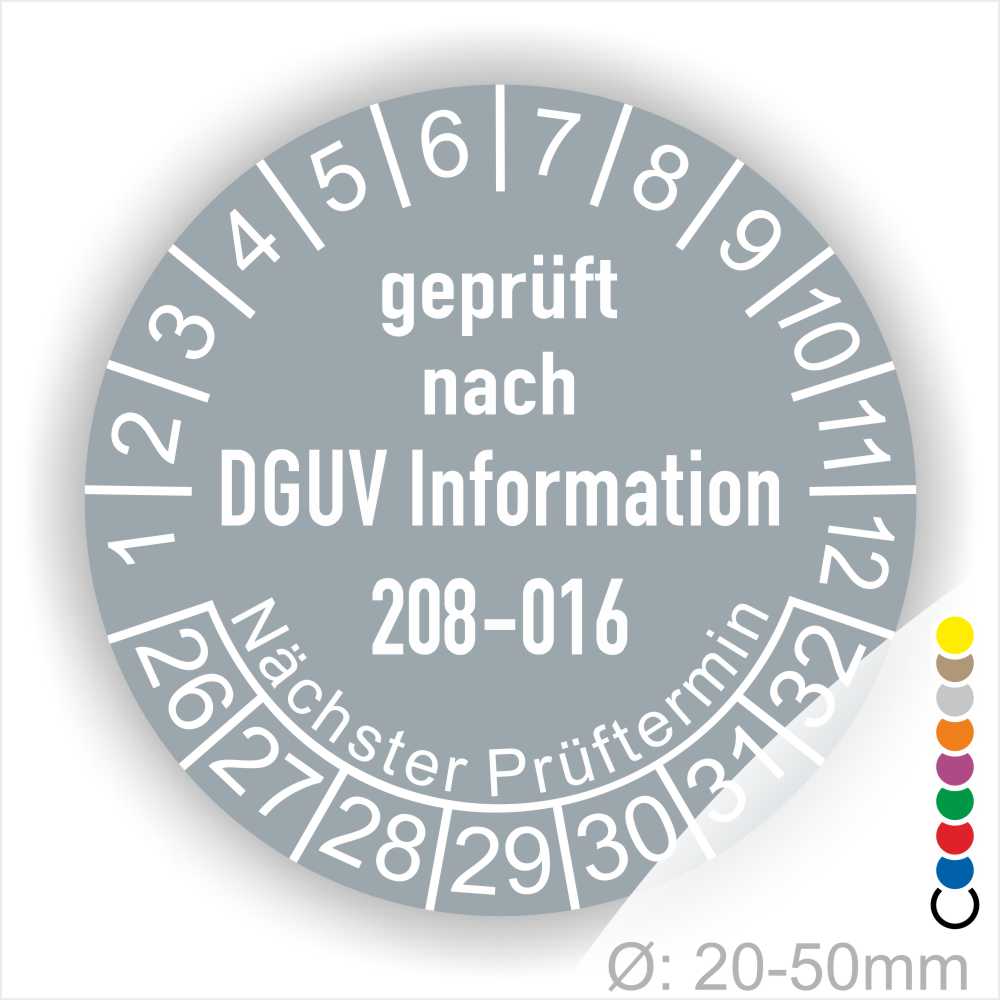 Leitern und Tritte Prüfung Prüfplaketten DGUV Information 208-016 in Farbe Grau, Statjahr 26
