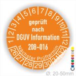 Leitern und Tritte Prüfung Prüfplaketten DGUV Information 208-016 in Farbe Orange, Statjahr 26