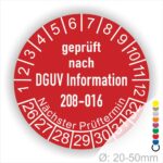 Prüfplaketten DGUV Information 208-016 in Farbe Rot, Statjahr 26