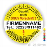 Prüfplakettten DGUV Vorschrift 3 mit Werbeaufdruck