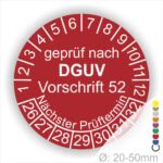 Prüfplaketten DGUV Vorschrift 52 Prüfung Krane in Rot