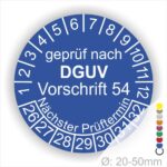 Prüfplakette DGUV Vorschrift 54 Unfallverhütungsvorschrift Winden, Hub- und Zuggeräte in Blau