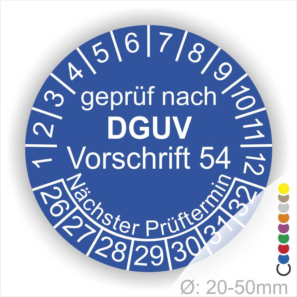 Prüfplakette DGUV Vorschrift 54 Unfallverhütungsvorschrift Winden, Hub- und Zuggeräte in Blau