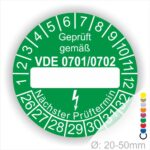 Prüfplakette mit Leerfeld zum Beschriften VDE-0701-0702 Farbe- Lila Startjahr- 26 mit Elektro Pfeil Monatszahlen und Jahreszahlen