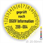 Prüfplakette, Prüfaufkleber DGUV Info 208-004 Farbe Gelb, Statjahr 26