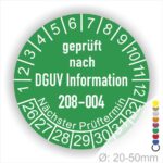 Prüfplakette Siegel DGUV Info 208-004 Farbe Grün, Statjahr 26