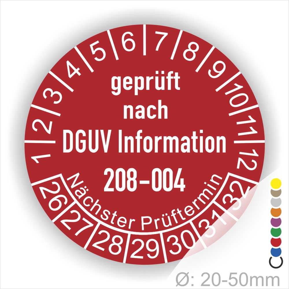 Prüfplakette DGUV Info 208-004 Farbe Rot, Statjahr 26