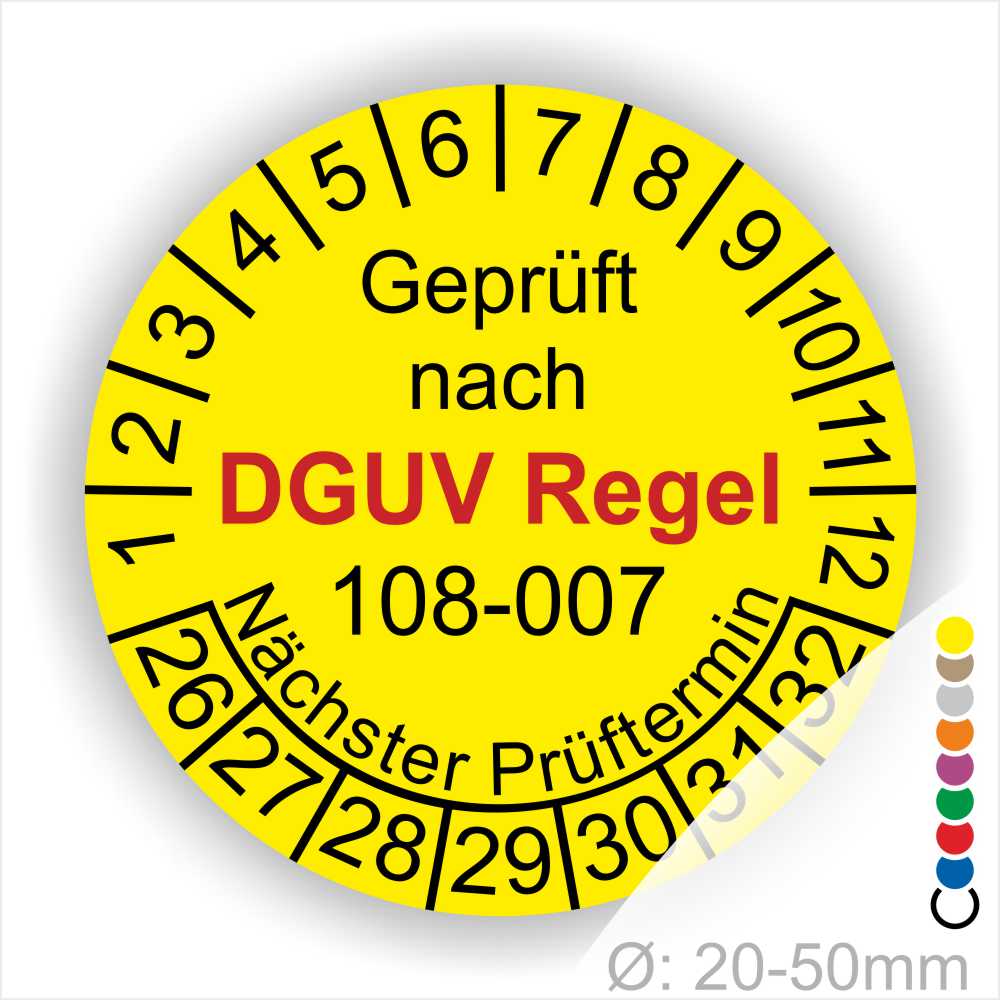 Lagereinrichtungs-Prüfplaketten nach DGUV Regel 108-007