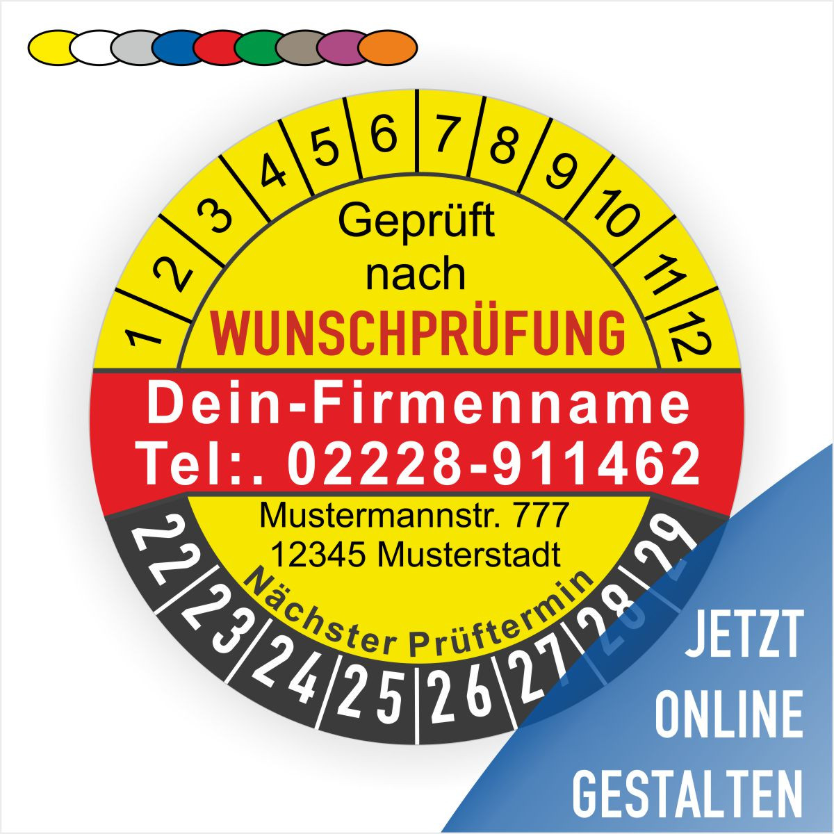 Prüfetiketten individuell online Designer