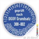 Prüfplakette, Prüfsiegel zur Prüfung von Hebebühnen nach DGUV Grundsatz 308-002 Starjahr- 26, Farbe- Blau
