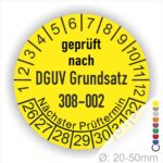 Prüfplakette, Prüfsiegel zur Prüfung von Hebebühnen nach DGUV Grundsatz 308-002 Starjahr- 26, Farbe- Gelb
