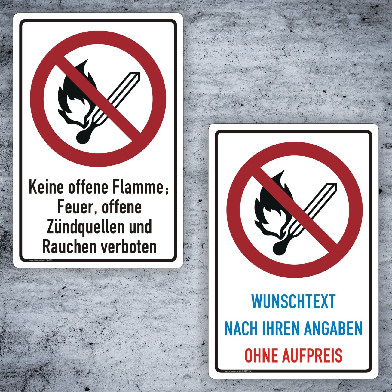 Verbotsschild Keine offene Flamme P003 ISO 7010 mit Wunschtext