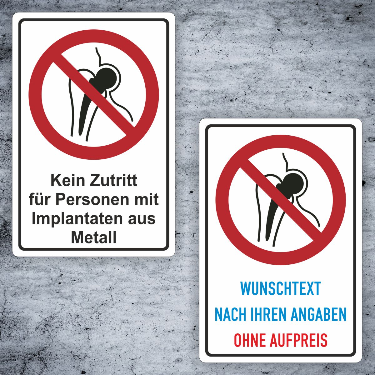 Verbotsschild Metallimplantate Kombischild ISO 7010 P014