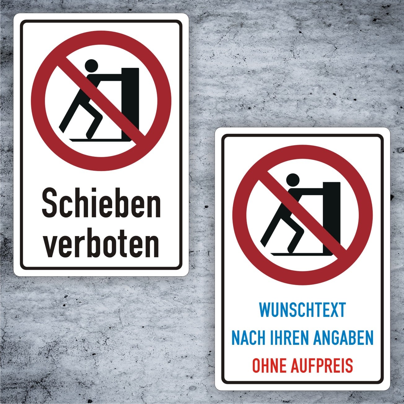 Schieben verboten Kombischild ISO 7010 P017 – individualisierbar