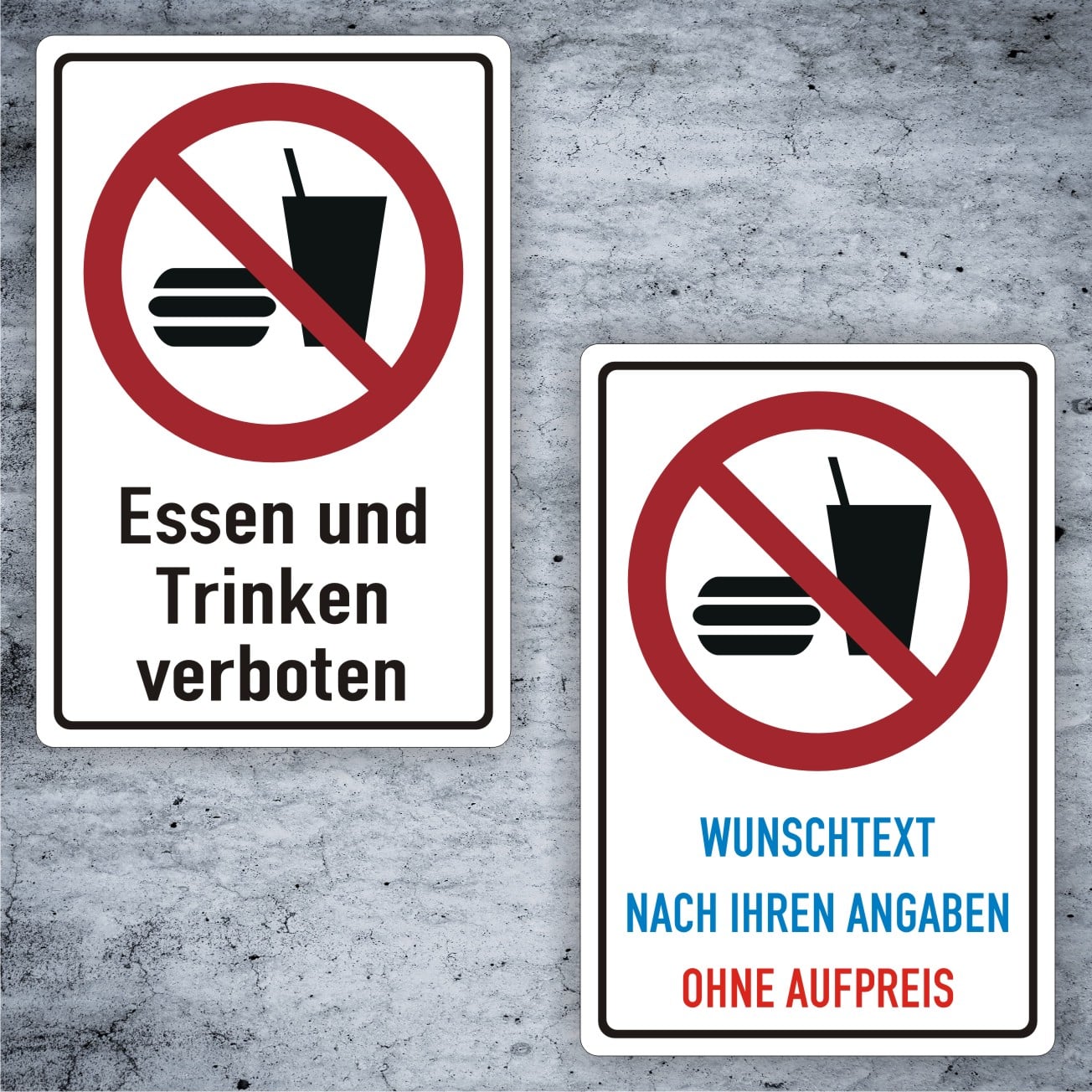 Essen und Trinken verboten Kombischild ISO 7010 P022 nach Maß