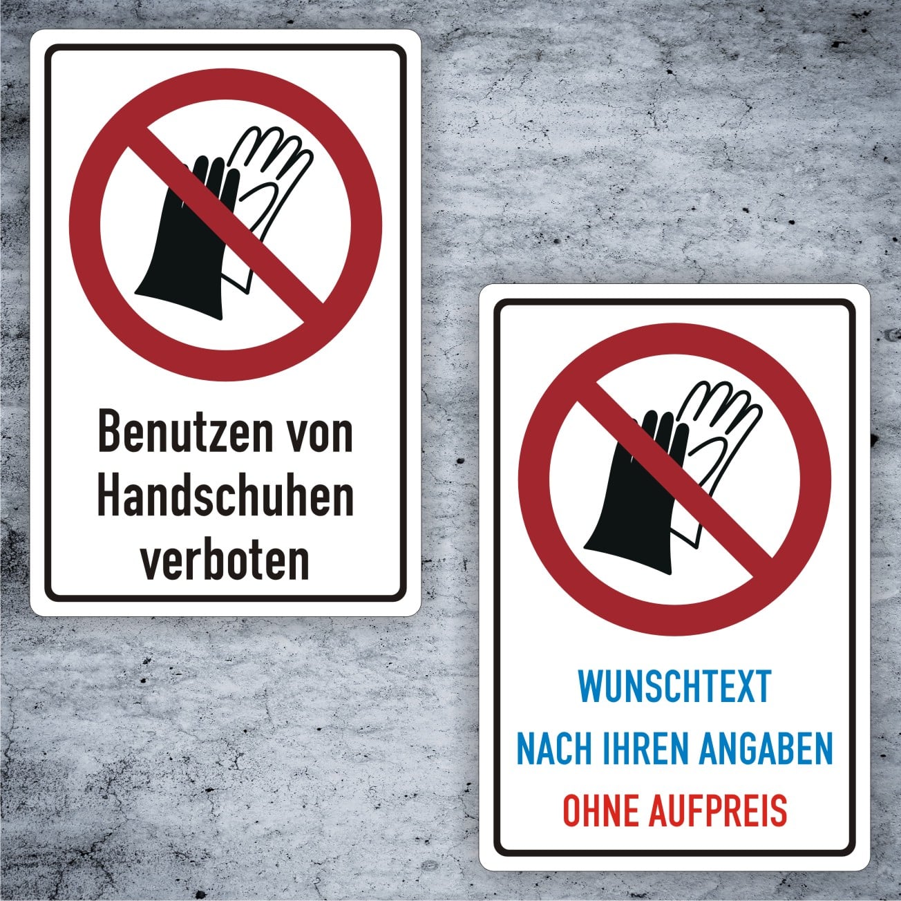 Handschuhe verboten Kombischild ISO 7010 P028 individualisierbar