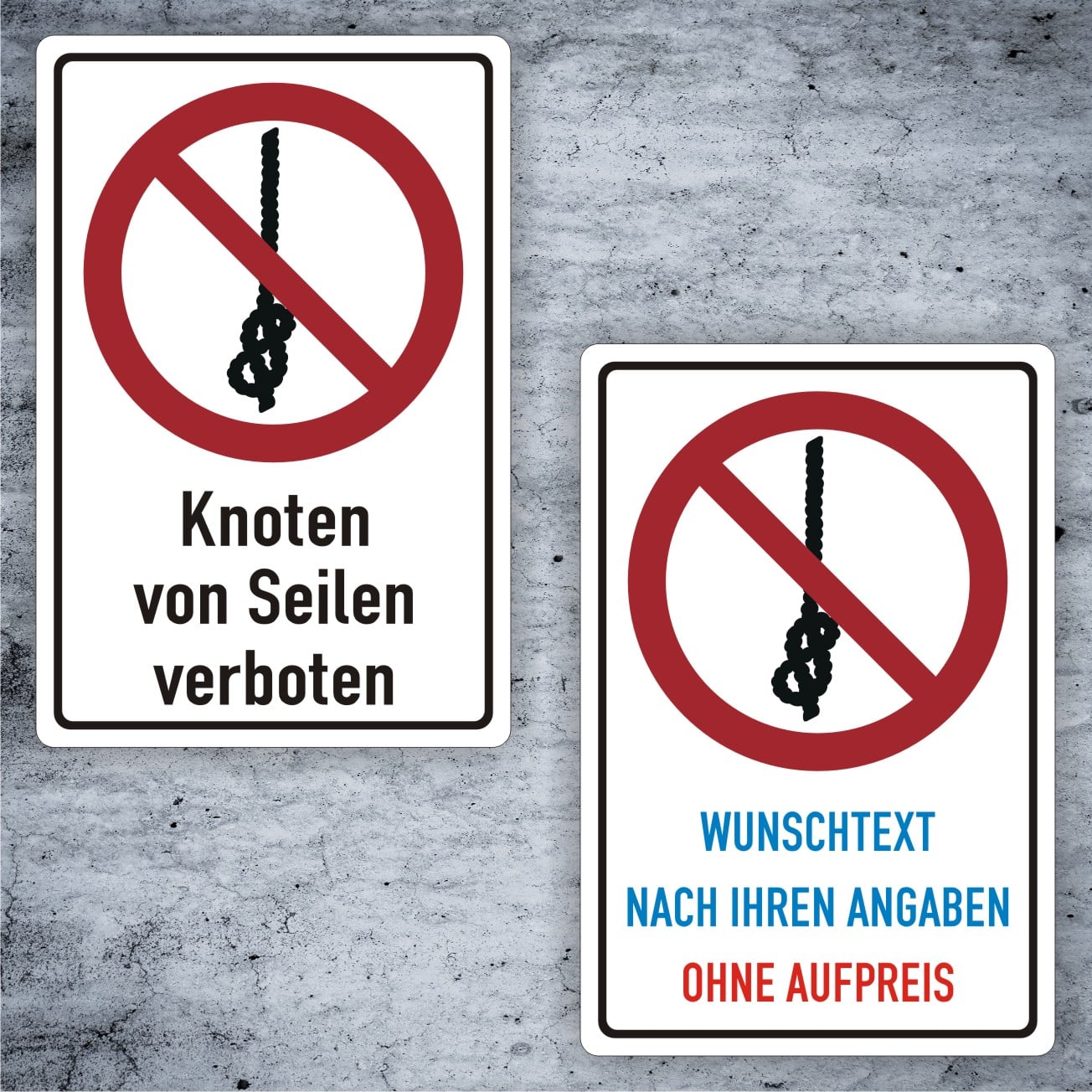 Seile-Knoten-Verbotsschild ISO 7010 P030 individualisierbar