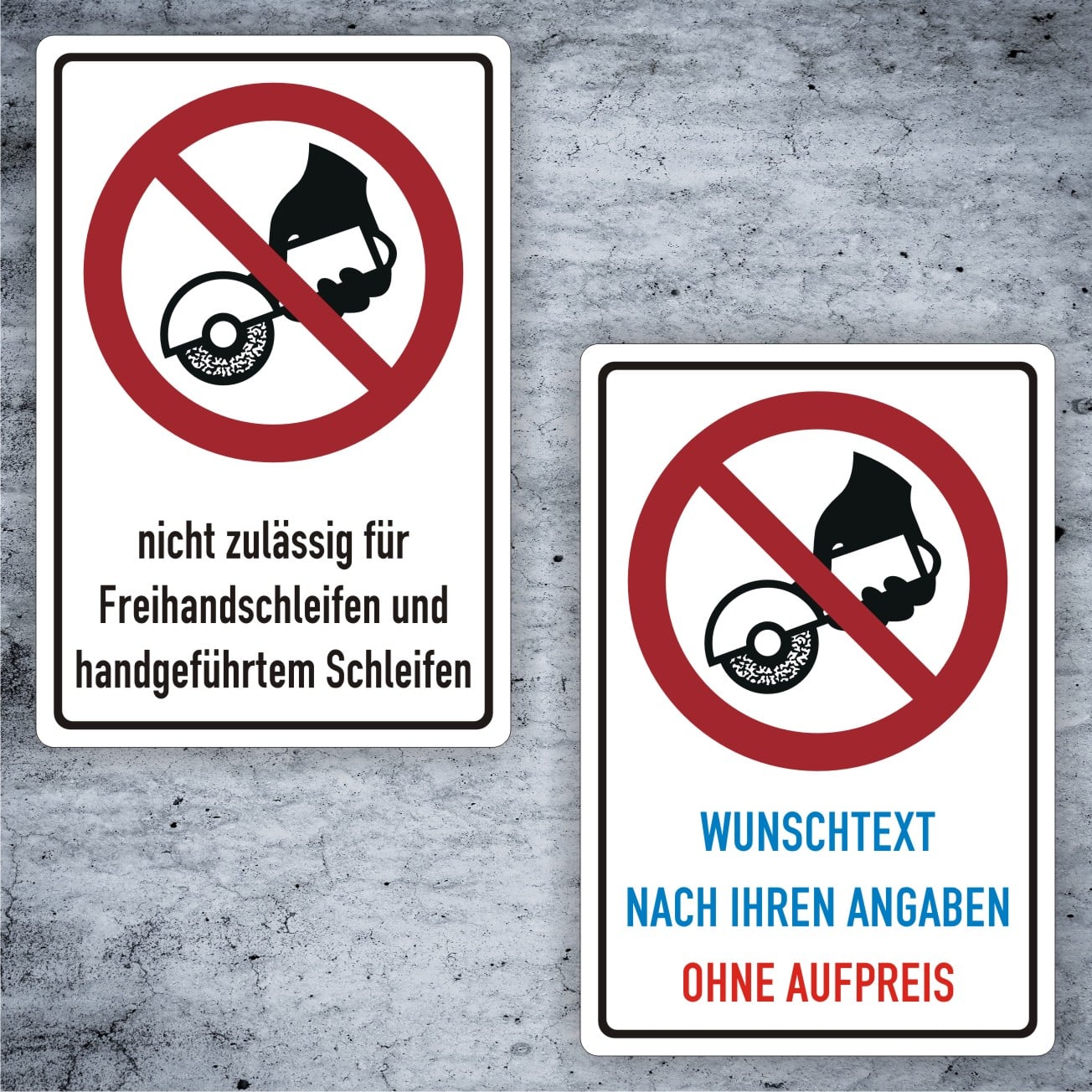 Verbotsschild Freihandschleifen ISO 7010 P034 individualisierbar