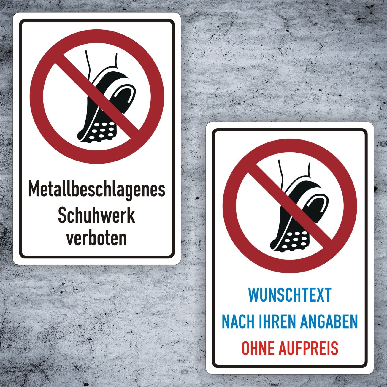 Metallbeschlagenes Schuhwerk verboten Kombischild individuell konfigurierbar