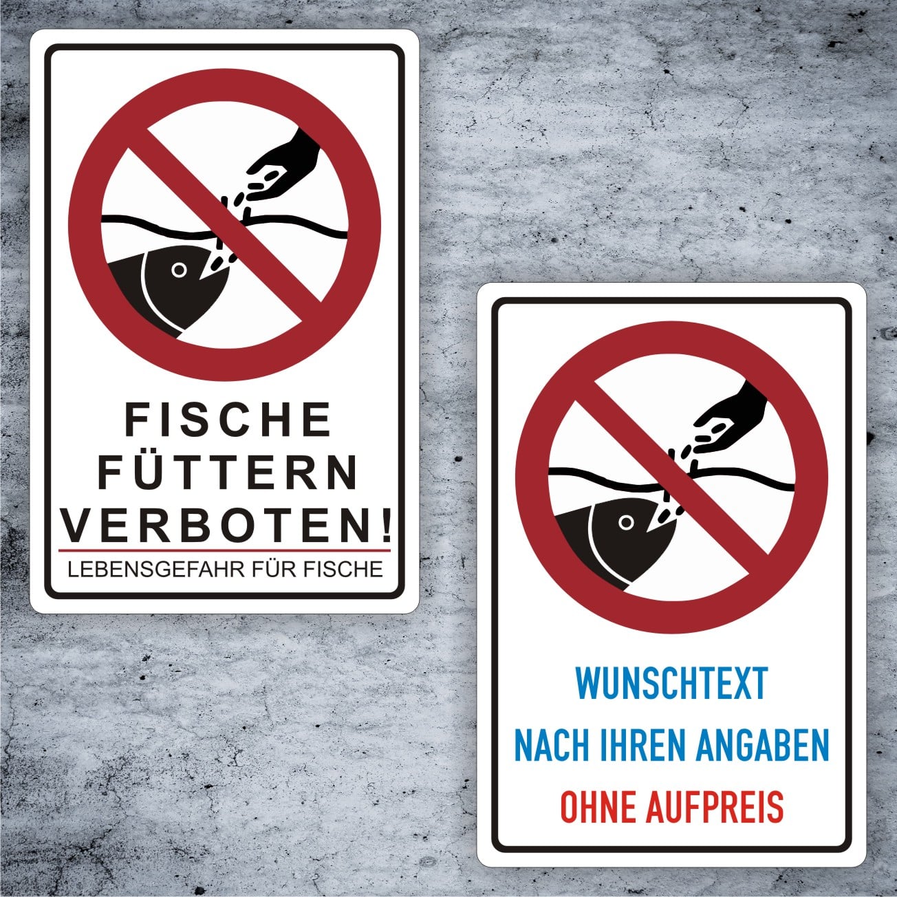 Fische füttern verboten Kombischild individualisierbar