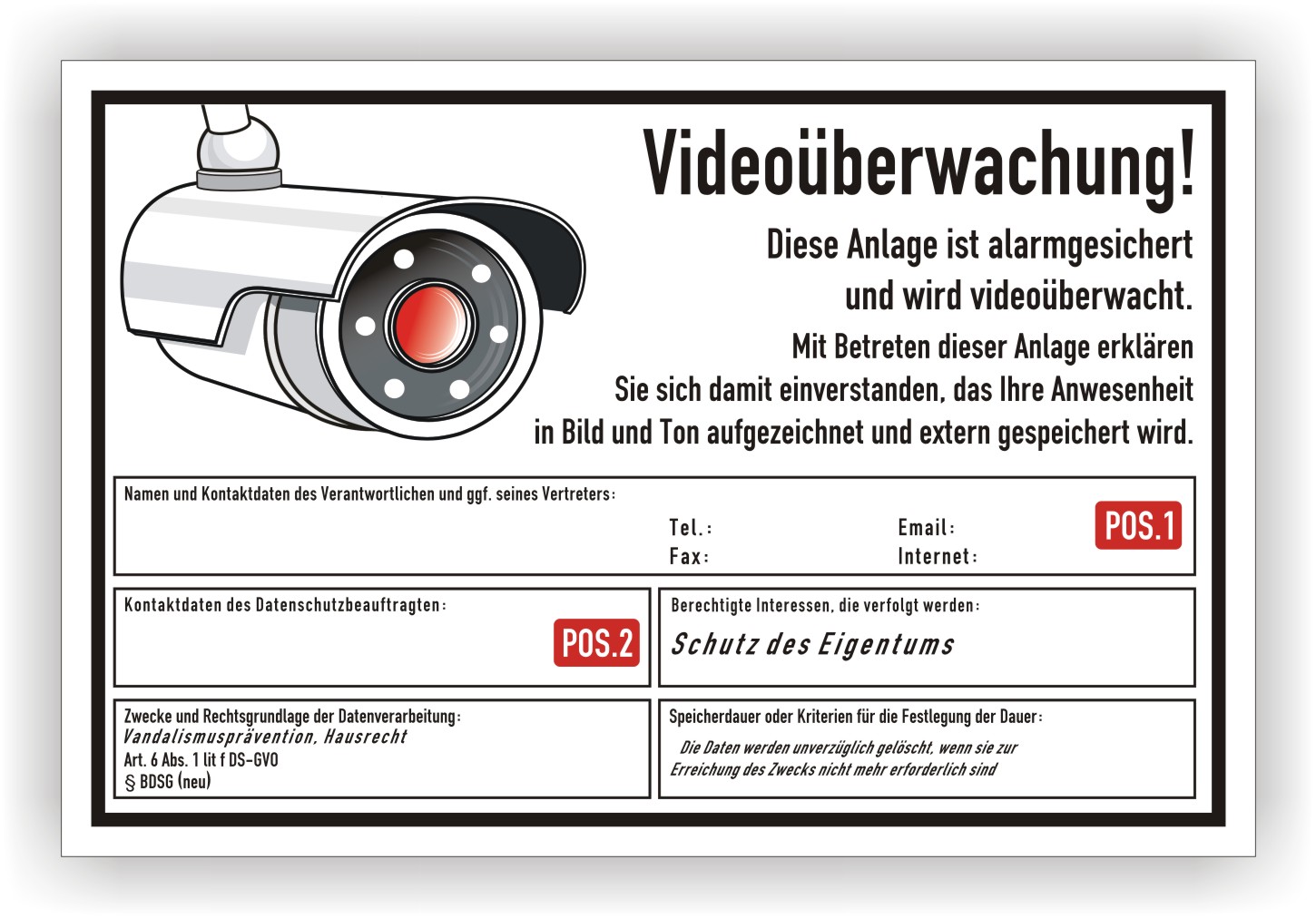 Schild Videoüberwachung Anlage DSGVO