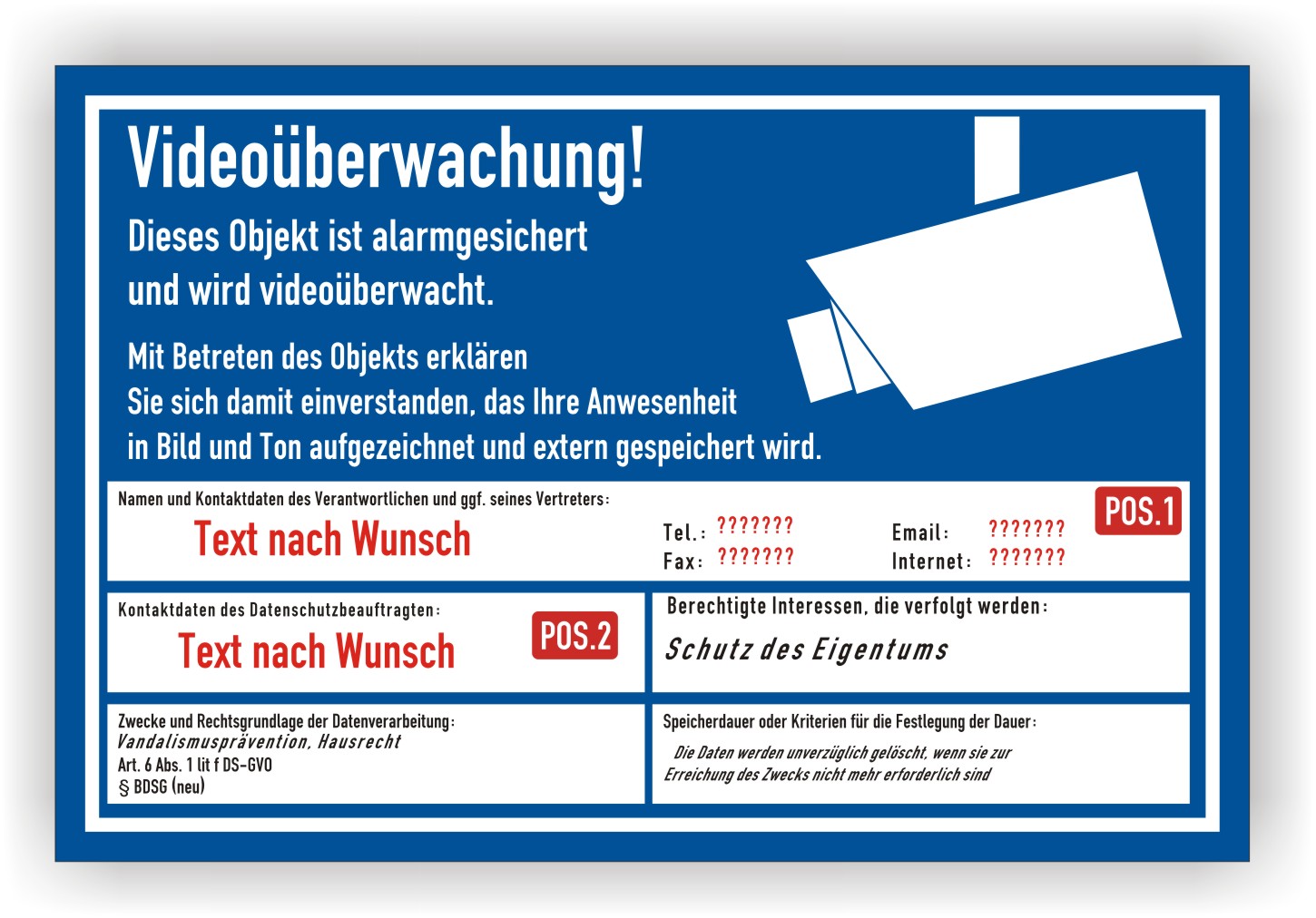 Schild Videoüberwachung Objekt DSGVO